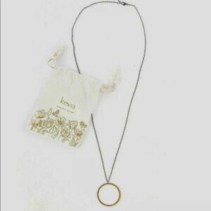 Kevia Gold Tone Circle Pendant Long Necklace - New in Pouch